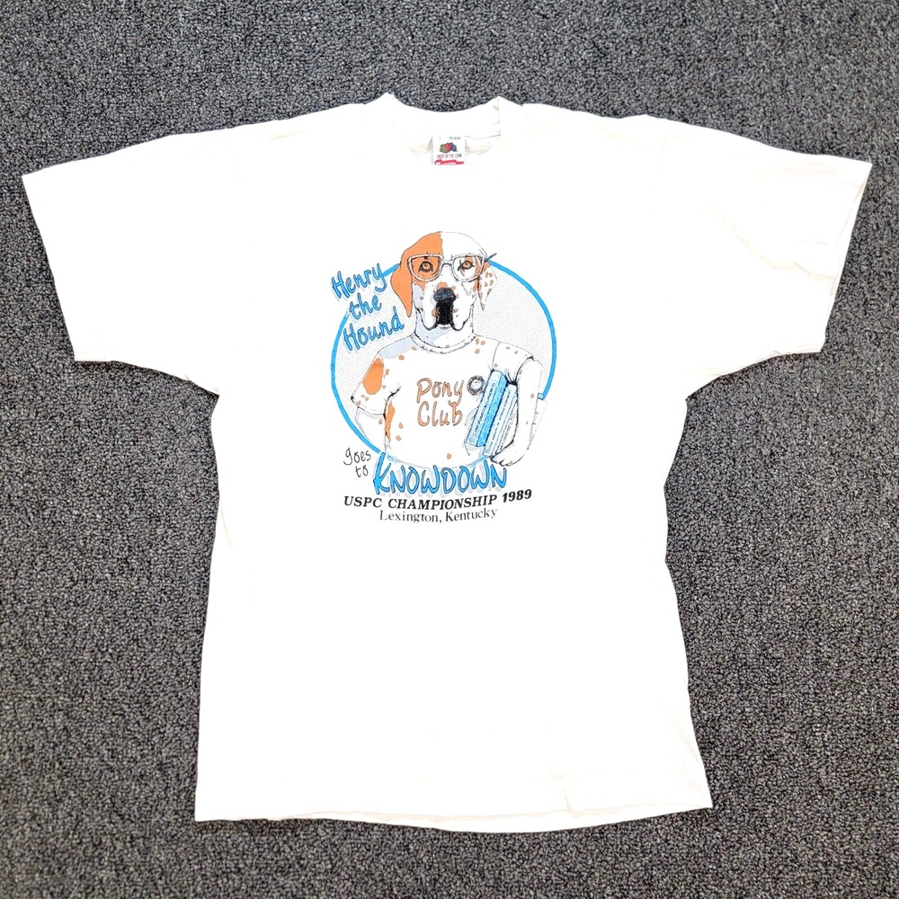 Fruit Of The Loom Shirt Mens L White USPC Pony Club 1989 Kentucky Single Stitch